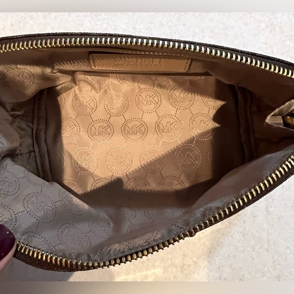 Michael Kors Dark Brown MK Logo Cosmetic Case with Gold Plaque - Picture 5 of 9